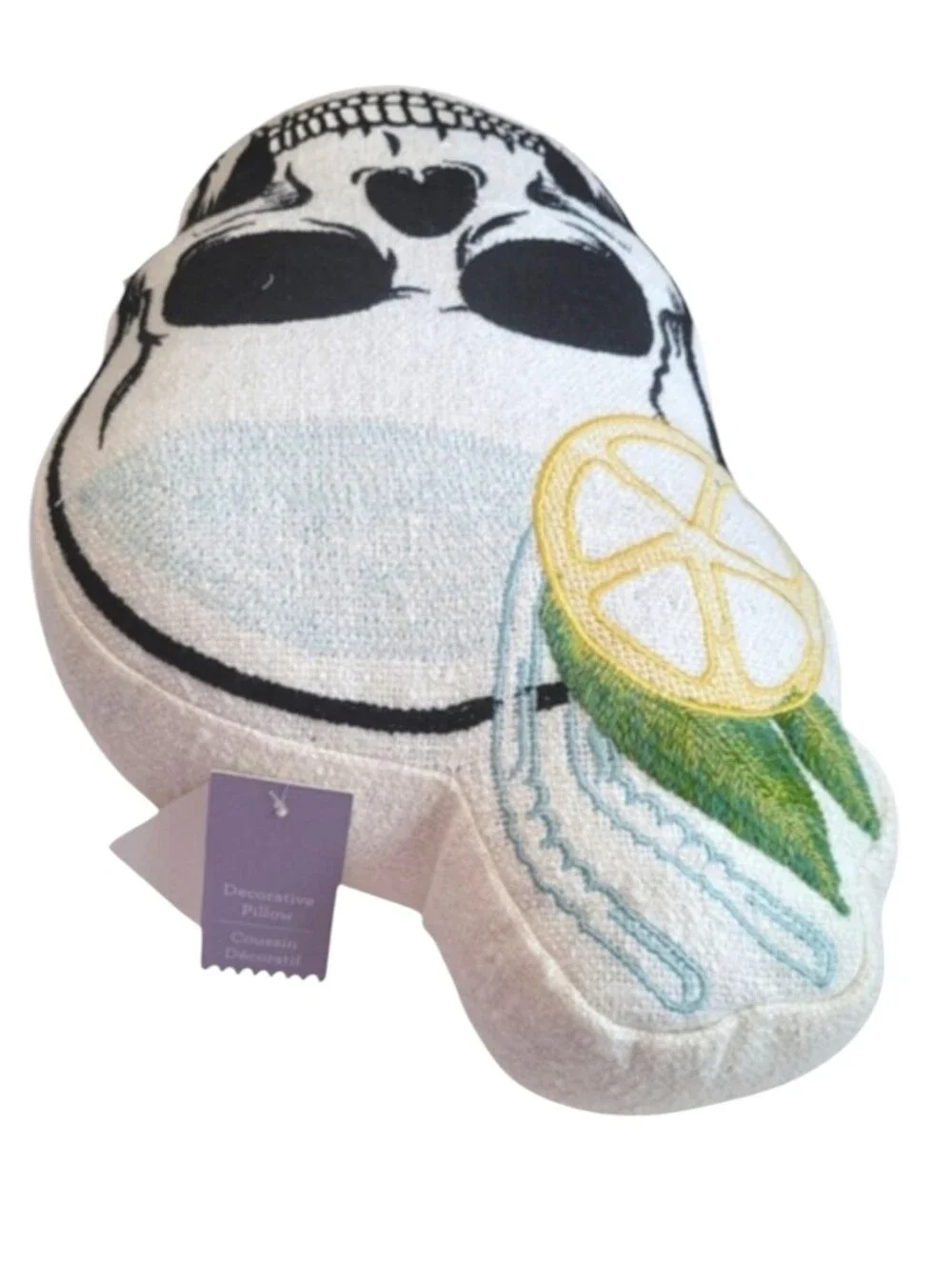 Summerween Skull Accent Pillow Lemon Halloween Gothic Home Decor NWT